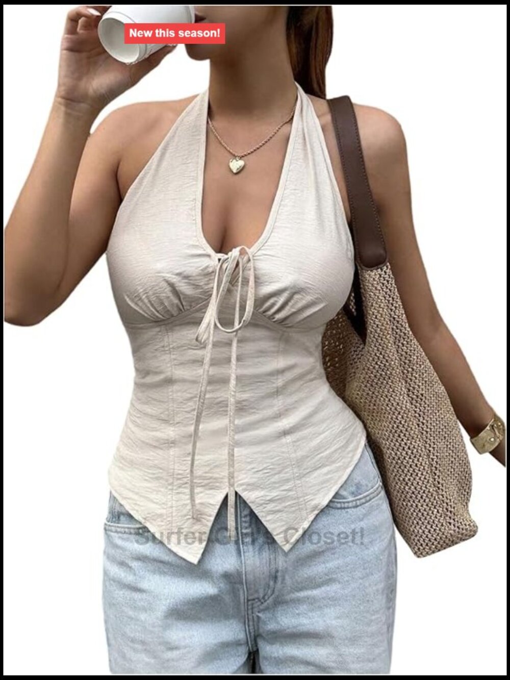 Halter Neck Sleeveless Tie Front Tank Top Asymmetrical Party Outfit